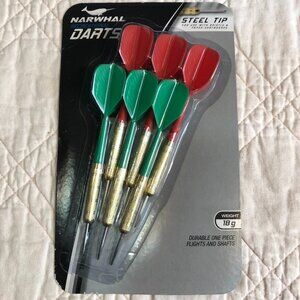 BRAND NEW - NARWHAL RECREATIONAL STEEL TIP DARTS - 18g - RED/GREEN